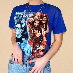 Electric Blue WWE Wrestling Smack Down Live Retro Graphic Tee Size Small
